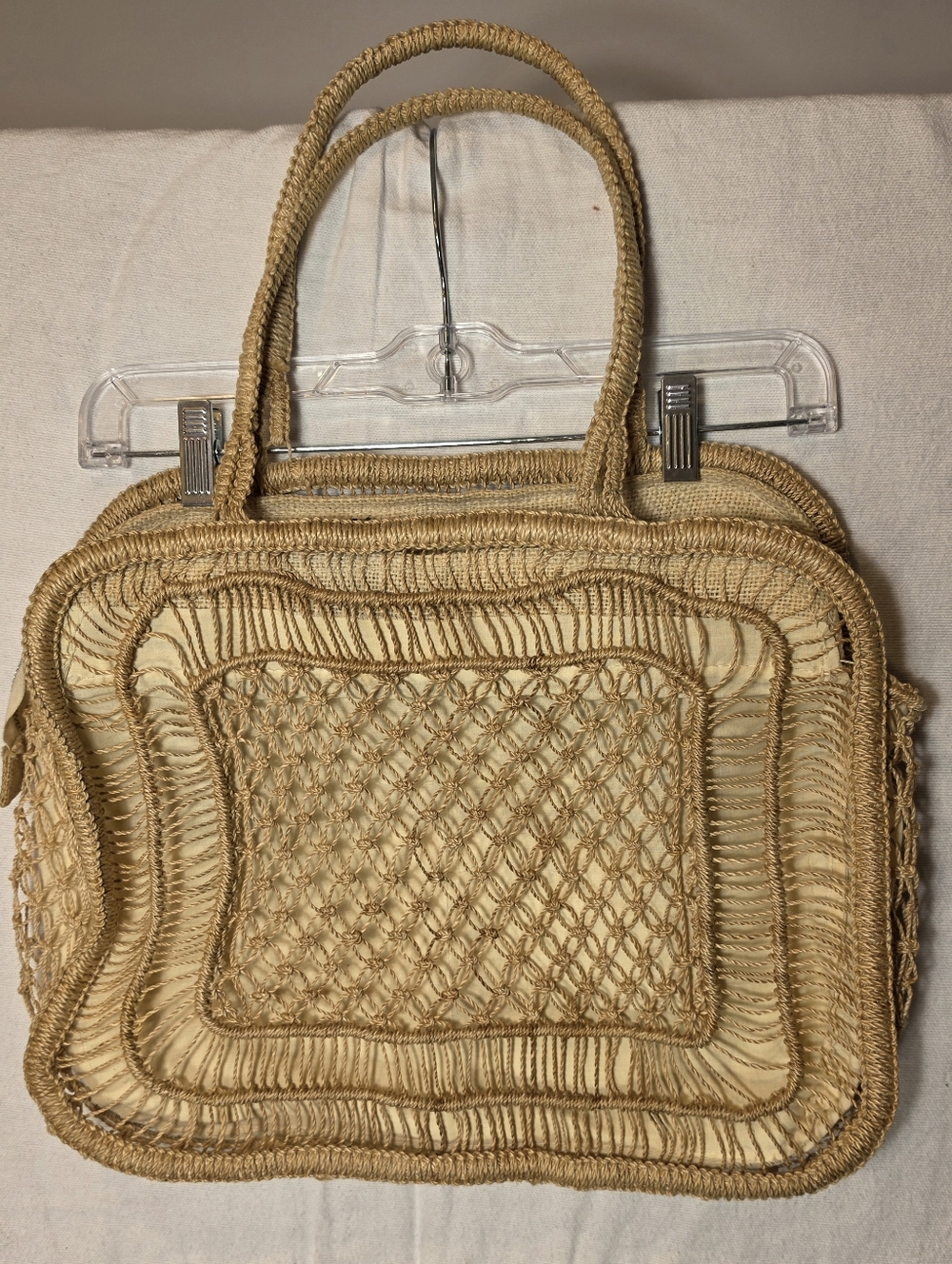 Vintage Mister Ernest Straw Macrame Handbag Boho Woven Purse